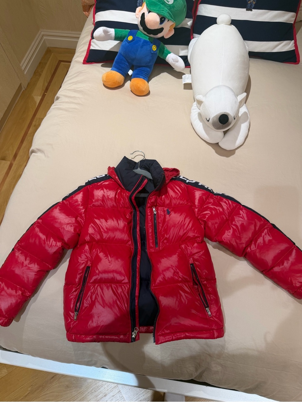 Polo by Ralph Lauren Red Puffer Jacket with Navy Trim